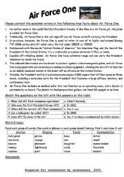 English Worksheet: Air Force One   (upper beginner - advanced)