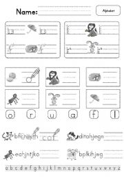 English Worksheet: Alphabet u,f,l,r and review of o,r,a