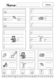 English Worksheet: Alphabet u,f,l,r (easy version) and review of o,r,a