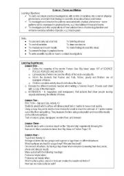English worksheet: Science Plan  Forces and Motion 