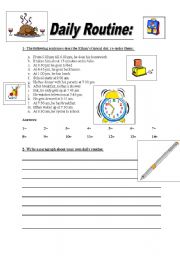 English Worksheet: Daily Routine: use of simple present: re-order and writing exercise.