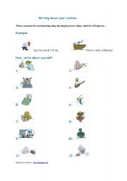 English worksheet: Writing about daily routine.