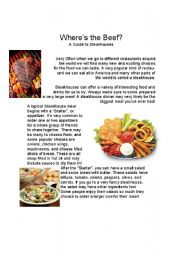 English Worksheet: Steakhouse/Restaurant Info Guide with Worksheet (1)