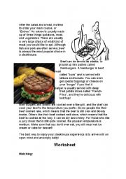 English Worksheet: Steakhouse/Restaurant Info Guide with Worksheet (2)