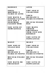 English Worksheet: family game sheet 2