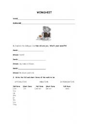 English Worksheet: verb to be