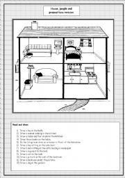 English Worksheet: House, people and prepositions revision.