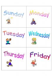 English worksheet: days of the week flash cards with ideas for their use