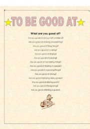 English worksheet: To be good at