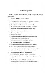 English worksheet: parts of speech