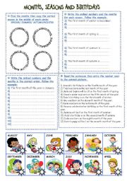 English Worksheet: Months, Seasons and Birthdays 