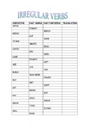 English worksheet: Irregular verbs