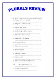 English worksheet: PLURALS REVIEW