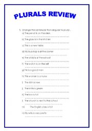 English Worksheet: PLURALS REVIEW