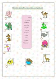 English worksheet: funny animals