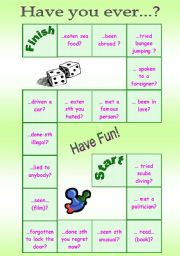 English Worksheet: board game - have you ever...?