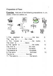 English worksheet: Prepositions of Place