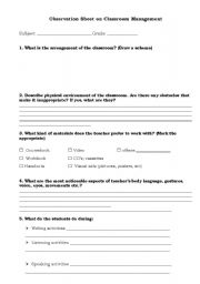 English worksheet: Observation sheets