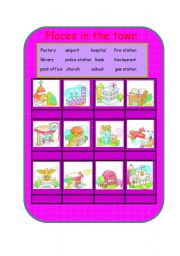 English Worksheet: places in the town picture matching
