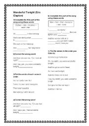 English Worksheet: Song: Wonderful tonight