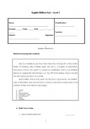 English worksheet: Written Test (level 1)