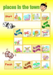 English Worksheet: places in the town board game