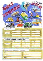 English Worksheet: Means of transportation ( 8 exercises)