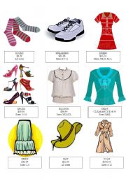 English Worksheet: At the store: clothes, price, and size (part 1/2)