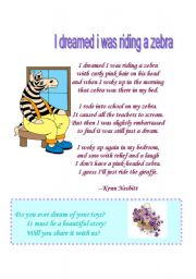 English Worksheet: I DREAM OF A ZEBRA