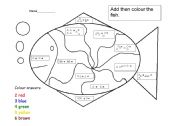 English Worksheet: Colour the Fish Addition