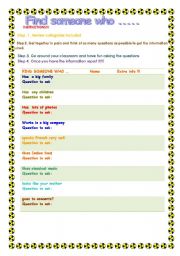 English Worksheet: PRESENT SIMPLE -- FIND SOMEONE WHO...