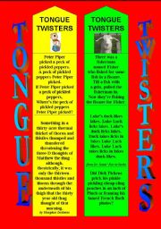 English Worksheet: TONGUE TWISTERS BOOKMARKS