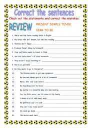 English Worksheet: PRESENT SIMPLE -- correct the sentences