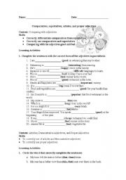 English Worksheet: COMPARATIVES, SUPERLATIVES, ARTICLES, DEMONSTRATIVE, AND PROPER ADJECTIVES