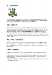 English worksheet: St.Patrick,Simple Past Tense