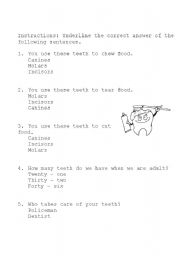 English worksheet: worksheet for teeth