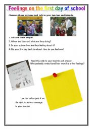 English Worksheet: Feelings on first day of school