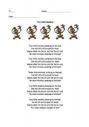 English Worksheet: Phonics Song- Five Little Monkeys