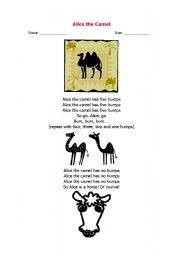 English worksheet: Song- Alice the Camel