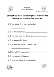 English worksheet: Insect descriptions