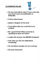 English Worksheet: CLASSROOM RULES