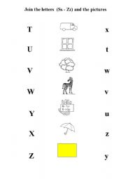 English worksheet: Join the letters Tt - Zz and the pictures