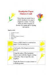 English Worksheet: Paper Flower with Hand prints