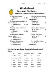 English worksheet: so and neither