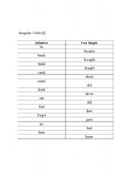 English worksheet: irregular verbs