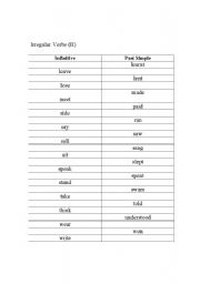 English worksheet: irregular verbs 2