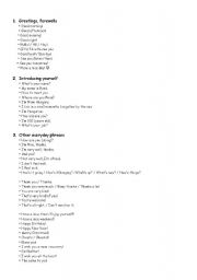 English Worksheet: list of basic expressions
