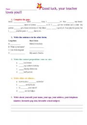 English worksheet: a test,simple grammar