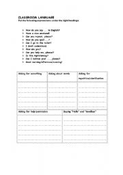 English worksheet: Classroom language