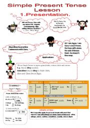 English Worksheet: SIMPLE PRESENT COMPLETE LESSON WITH PUCCAS CHARACTERS